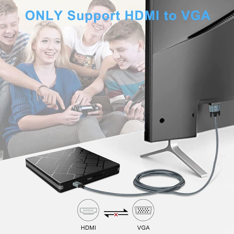 Twozoh كابل HDMI إلى VGA بطول 6.6 قدم. غلاف من سبائك الألمنيوم مع حبل نايلون ومطلي بالذهب يدعم 1080P/60HZ - Image 5